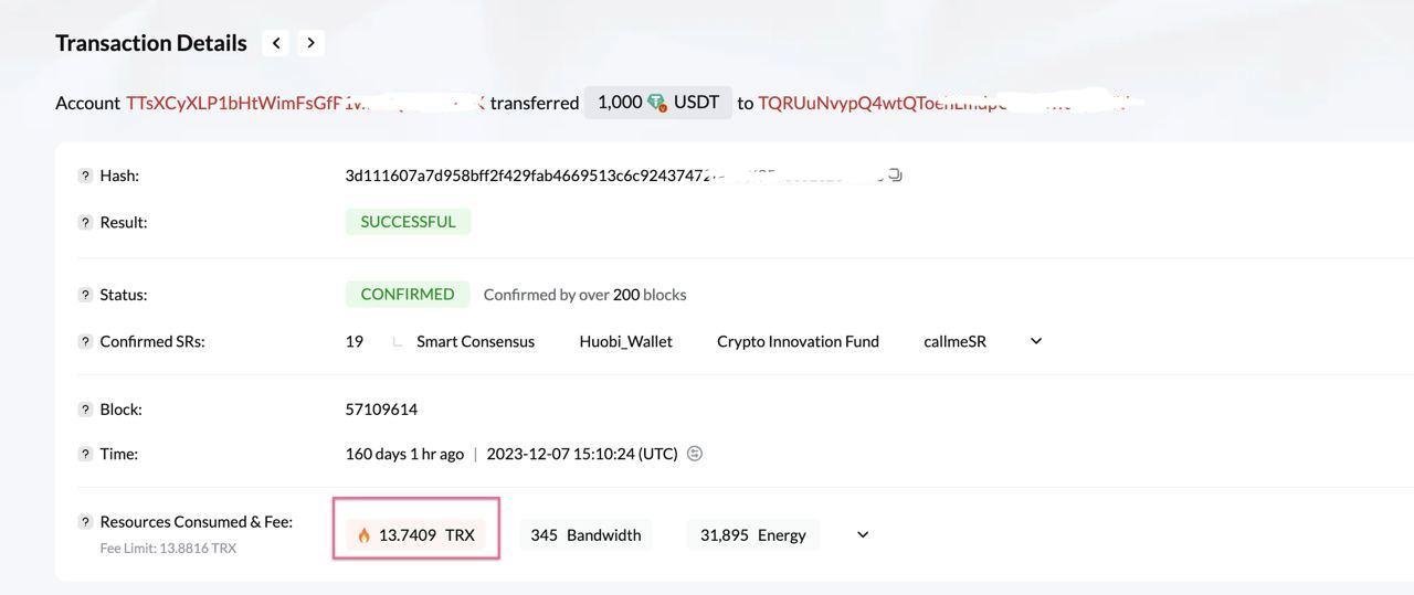 TRX were burned for a USDT transfer 